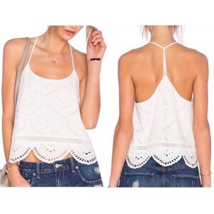 Lovers + Friends Bacilli Scallop White Eyelet Broderie Tank Top Size XS